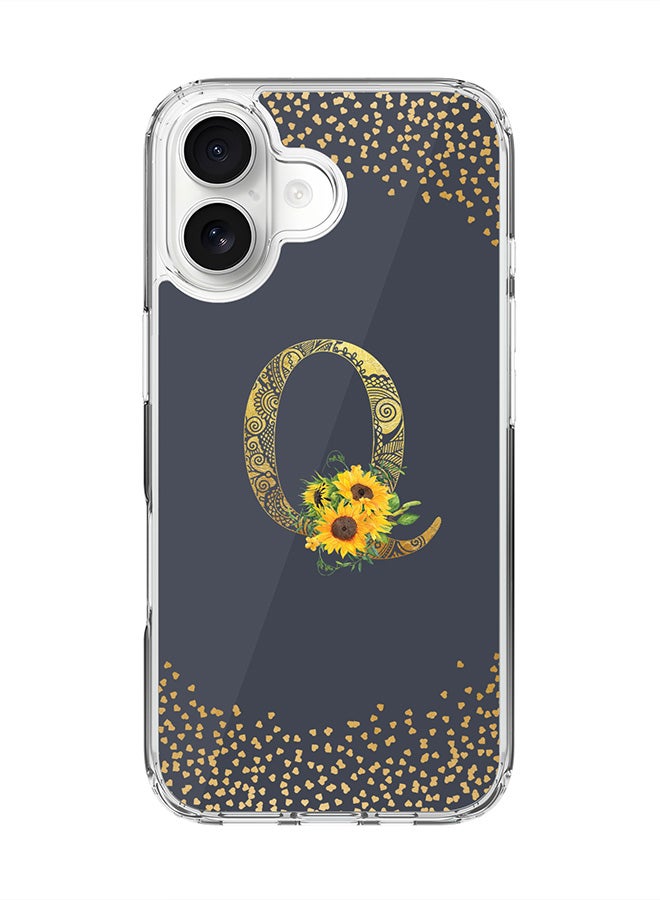 Stylizedd Classic Clear MagSafe Case for iPhone 17 , Hybrid Soft Case Flexible Edges Anti Drop TPU PC Gel Thin Transparent Cover [ Designed for iPhone 17 ] - Custom Monogram Initial Letter Floral Pattern Alphabet - Q  (Grey )