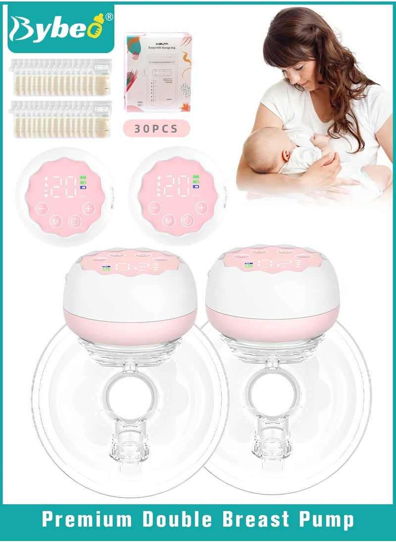 Bybeo Wearable Breast Pump with 30 PCS Breastmilk Storage Bags, Hands-Free Electric Breast Pump, Portable and Wireless Breast Pump with 4 Modes & 12 Levels, LCD Display, Low Noise  - Image 1