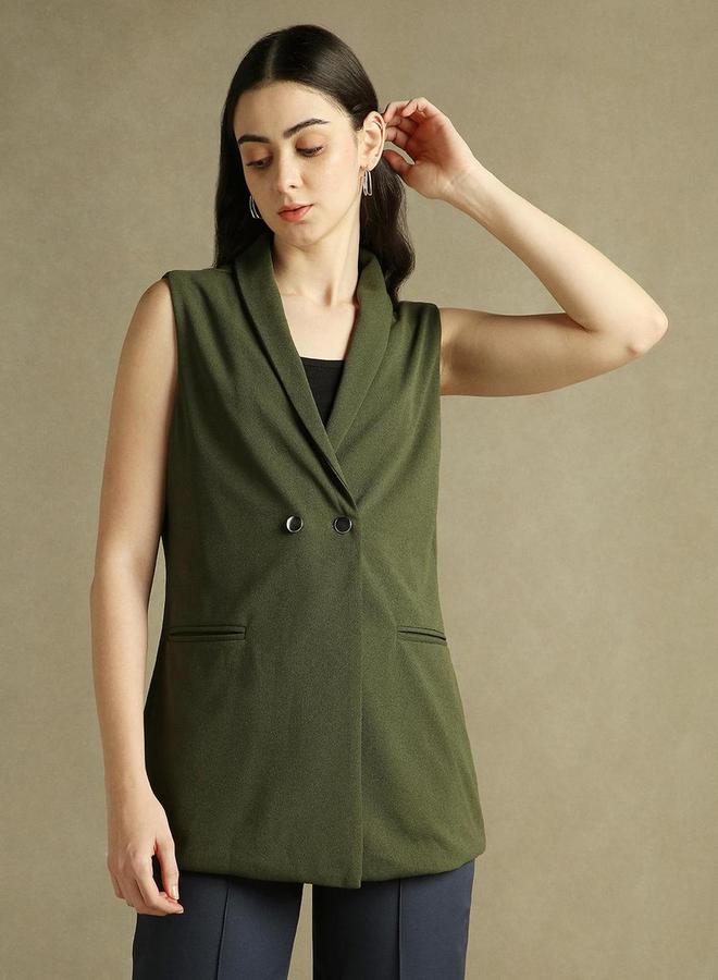Dennis Lingo Solid Button Sleeveless Slim Fit Blazer - Image 4