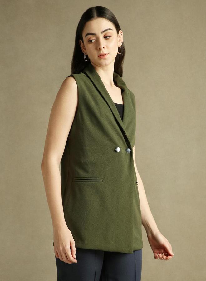Dennis Lingo Solid Button Sleeveless Slim Fit Blazer - Image 5