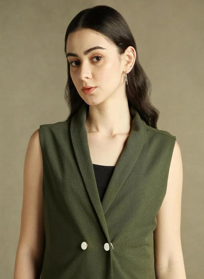 Dennis Lingo Solid Button Sleeveless Slim Fit Blazer by Styli