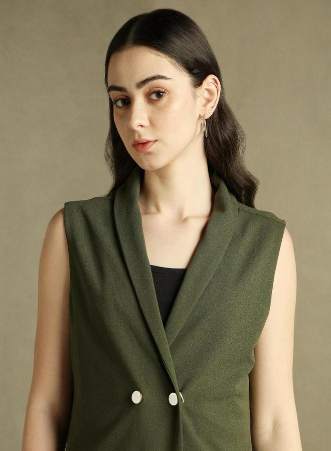 Dennis Lingo Solid Button Sleeveless Slim Fit Blazer - Image 2