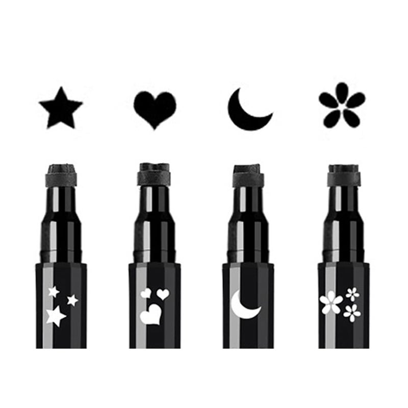 Face Stamp  Eyeliner Set 4 PCs Black Shape Stamps and Felt Eye Liners Dual ended 2in1 Eye Makeup Pen