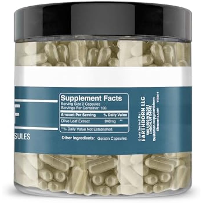Earthborn Elements Olive Leaf Extract 200 Capsules, Pure & Undiluted, No Additives - Image 2