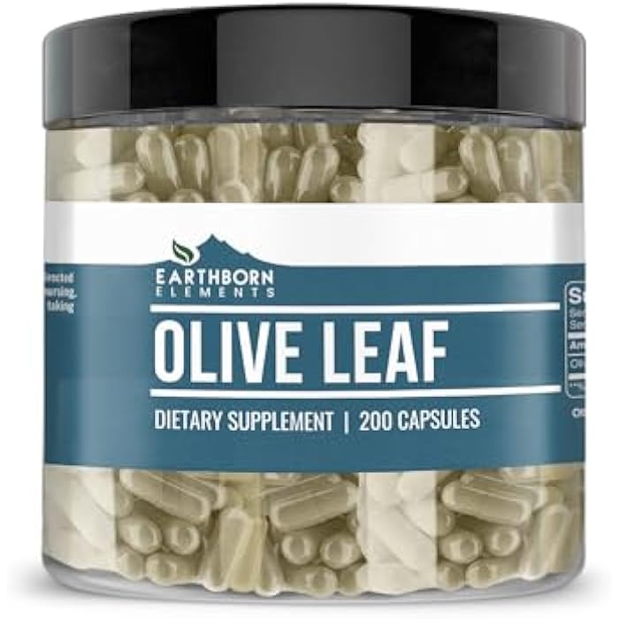 Earthborn Elements Olive Leaf Extract 200 Capsules, Pure & Undiluted, No Additives - Image 1