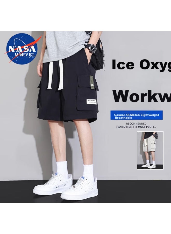 Nasa Marvel Men's Shorts, Summer Breathable Lightweight Cargo Shorts, Casual Knee-length Shorts, Outdoor Sports Pants, Black, 4XL - Image 1