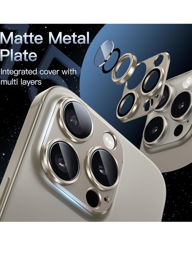 Raxoom Camera Lens Protector for iPhone 15 Pro 6.1-Inch and iPhone 15 Pro Max 6.7-Inch, Full Coverage 9H Tempered Glass Ring Cover, Matte Metal Plate, Case Friendly, 1-Pack (Natural Titanium) - Image 2
