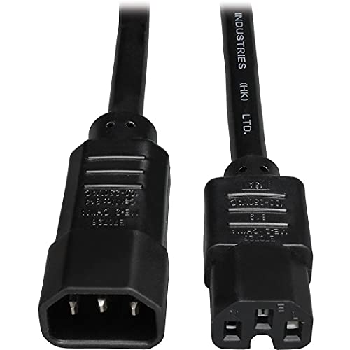 Tripp Lite 10ft Heavy Duty Computer Power Extension Cord 15A, 14 AWG, C14 to C15, Black 10'(P018-010) - Image 1
