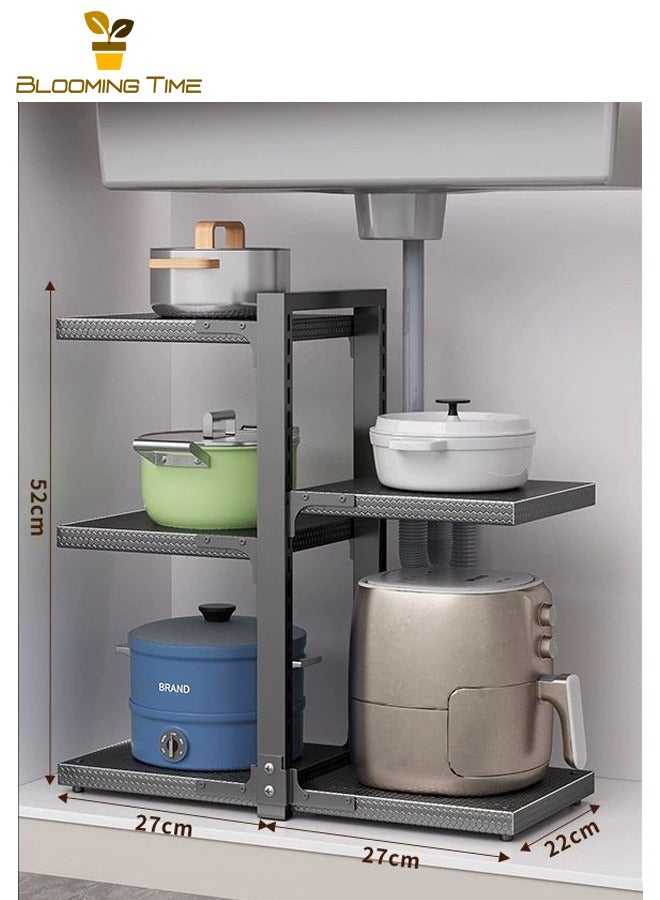 BLOOMING TIME Kitchen Storage Rack, Multi-Tiered Sink Pot Rack for Home Use, Cabinet-Mounted Multi-Tiered Pot Storage Rack, Freestanding Kitchen Countertop Storage Rack, Adjustable Multi-Tiered Sink Cabinet Rack, Black - Image 1