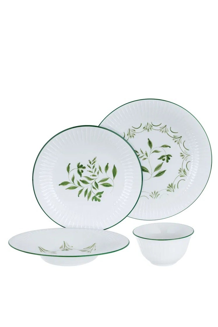 Alsaif Gallery Al Saif Gallery Green Pattern Porcelain Dinner Set, 24 Pieces - White - Image 1