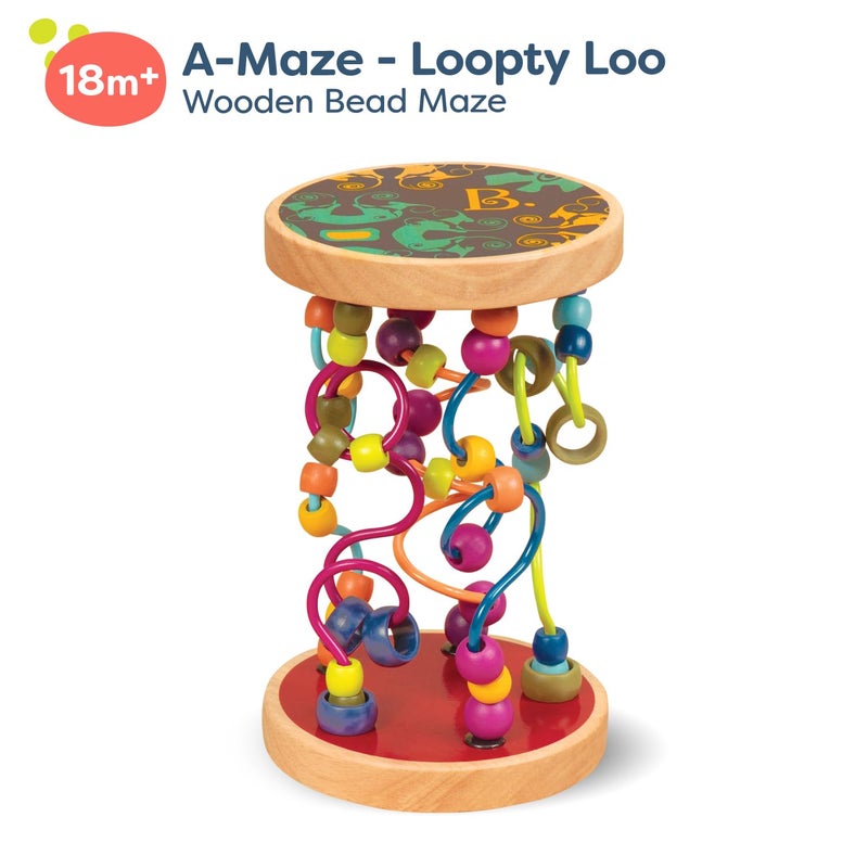 B. toys - Loopty Lo Wooden Rolling Toy - Developmental Bead Maze with 47 Beads & 5 Mazes - Encourages Fine Motor Skills & Crawling - Classic Wooden Wire Maze for Babies, Toddlers, Kids 18+ months - Image 3