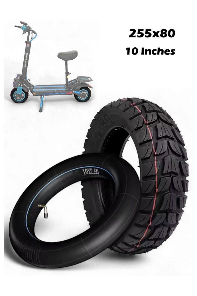 حصان الريح إطار خارجي عالي الجودة مقاس 10 بوصات للطرق الوعرة مع أنبوب للسكوترات الكهربائية – إطار بديل قابل للنفخ لجميع التضاريس مقاس 255x80 مع أنبوب - Image 1