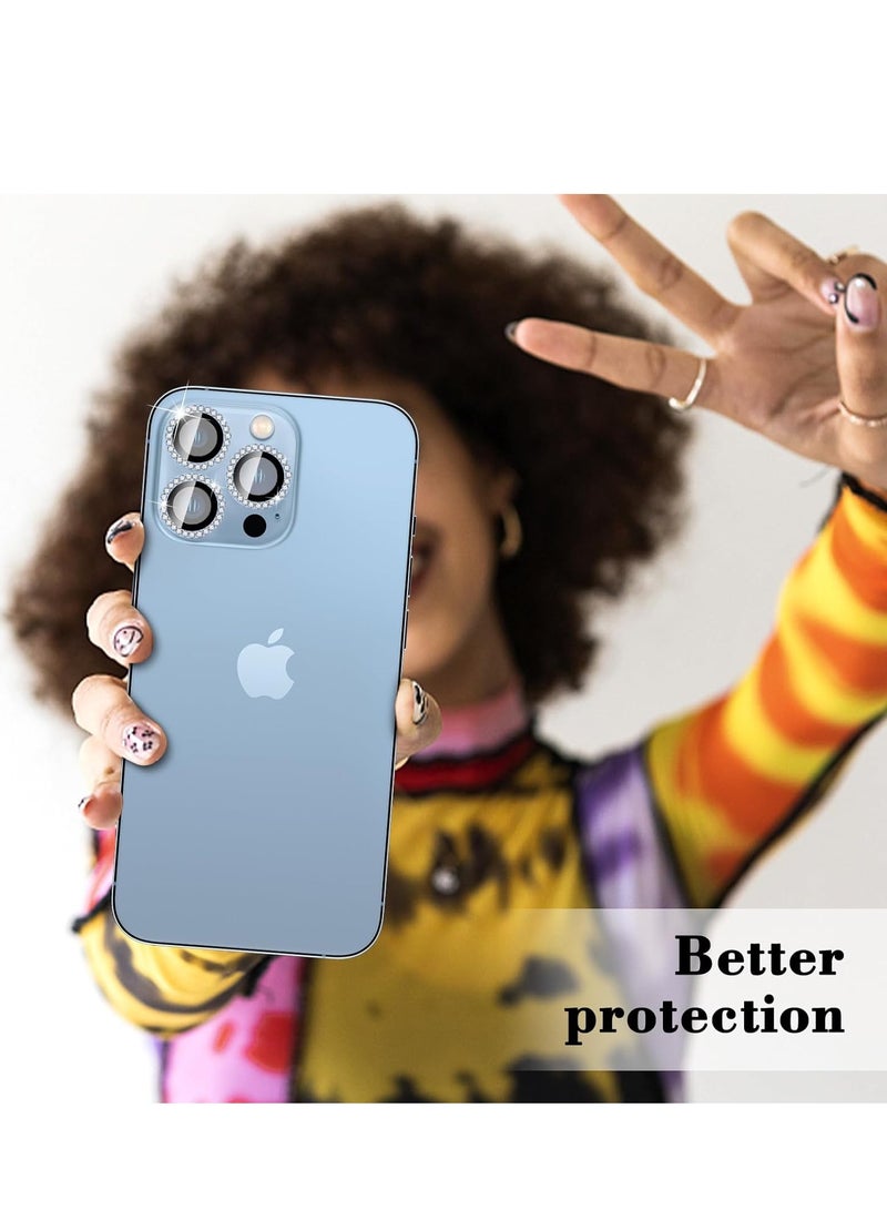 ELTRAZONE "Blue Diamond Camera Lens Protector for iPhone 16 Pro/16 Pro Max – Bling Tempered Glass Cover with Automatic Alignment Metal Rings and Glitter Film Stickers" - Image 5