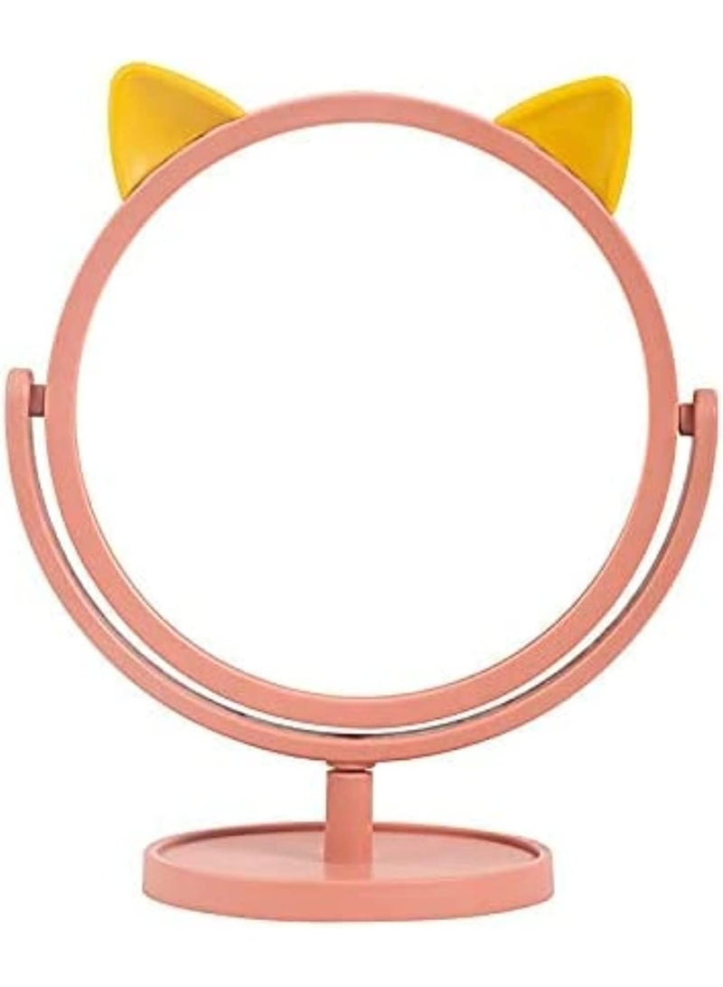 Decorhills Makeup Mirror, Cute Cat Ear Shaped Round Vanity Mirror with 360° Rotation, Durable Single-Sided Glass Mirror with Stand, Portable Tabletop Cosmetic Mirror for Desk, Bedroom & Home Décor – Pink - Image 3
