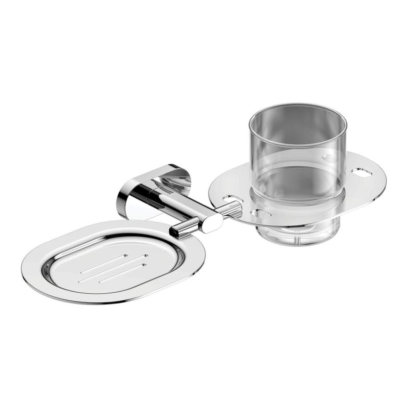 SL Vintage Brass Soap Dish with Toothbrush Holder, Chrome Finish and Wall Mounted for Bathroom and Wash Basin - Image 1