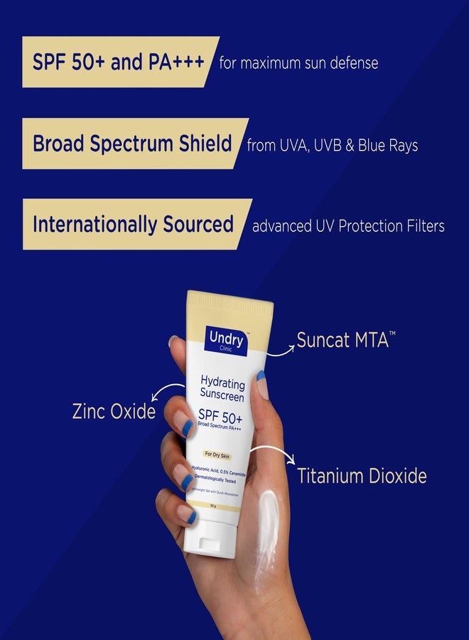 Undry Hydrating Sunscreen SPF 50+ PA+++ for Dry Skin | Lightweight Gel with Hyaluronic Acid & Ceramide | Broad Spectrum, Quick Absorption | Dermatologically Tested | 50g Pack of 3 - Image 3
