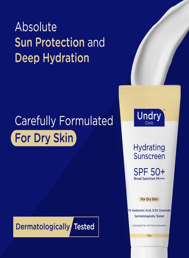 Undry Hydrating Sunscreen SPF 50+ PA+++ for Dry Skin | Lightweight Gel with Hyaluronic Acid & Ceramide | Broad Spectrum, Quick Absorption | Dermatologically Tested | 50g Pack of 3 - Image 2