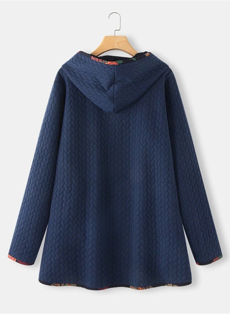 Loquat Fashion Women's Padded Jacket Hooded Long Jacket Casual Warm Padded Jacket Blue  - Image 2