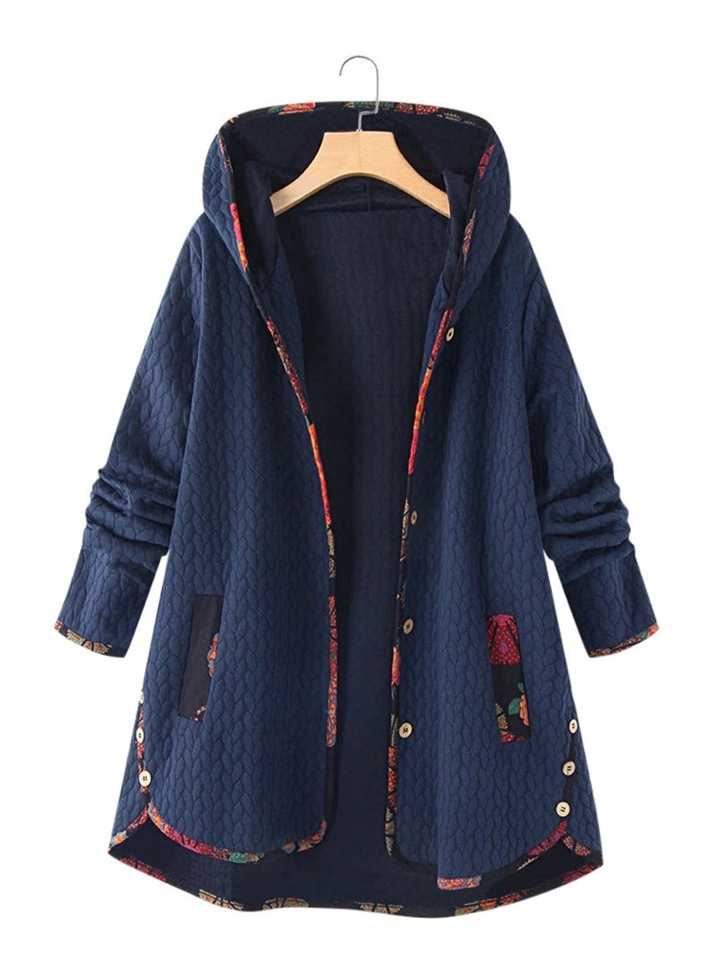 Loquat Fashion Women's Padded Jacket Hooded Long Jacket Casual Warm Padded Jacket Blue  - Image 1