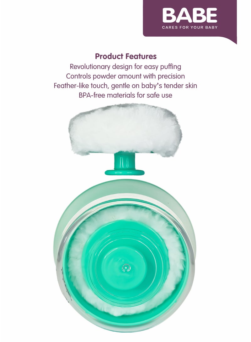 BABE - Baby Powder Puff with Storage Container, Portable, Refillable, Soft Polyester Applicator for Baby Powder (Turquoise) - Image 3