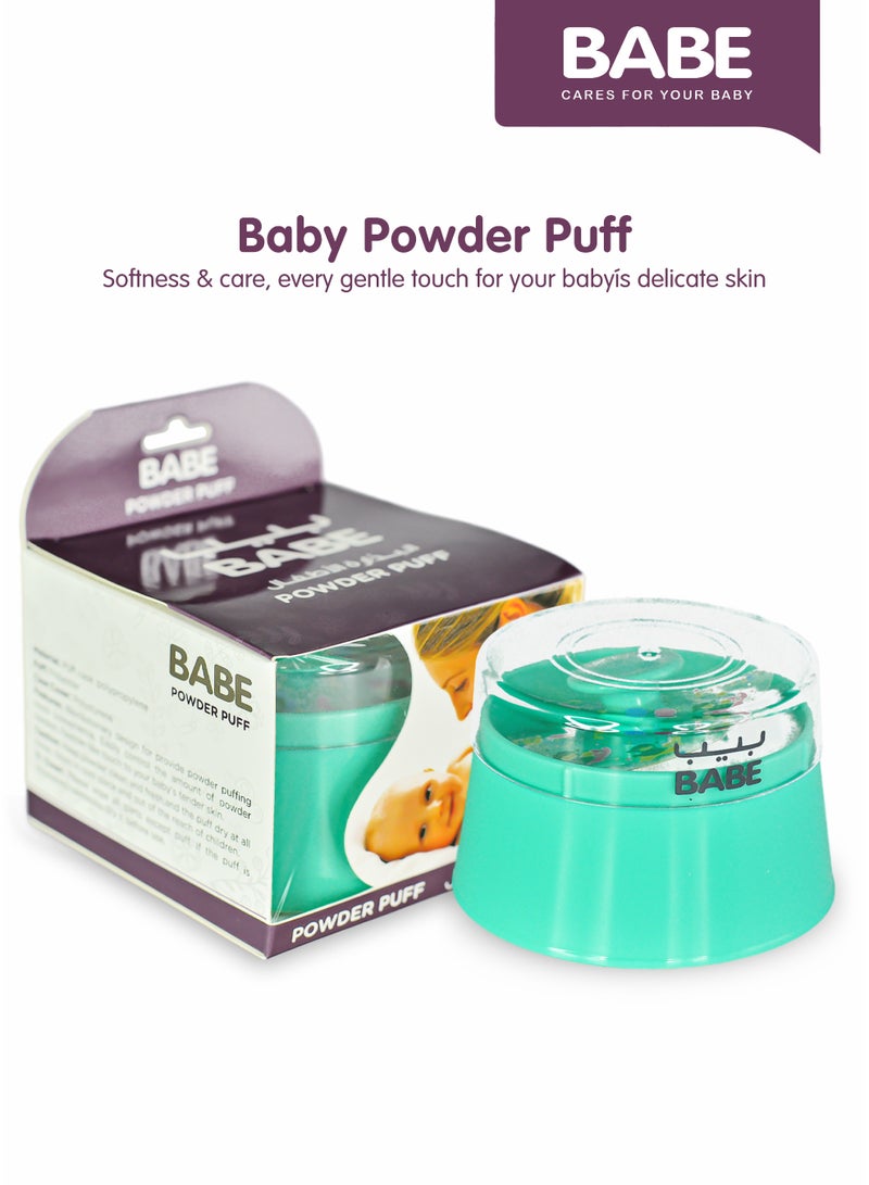BABE - Baby Powder Puff with Storage Container, Portable, Refillable, Soft Polyester Applicator for Baby Powder (Turquoise) - Image 2