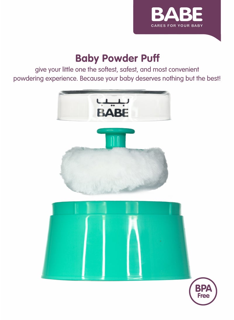 BABE - Baby Powder Puff with Storage Container, Portable, Refillable, Soft Polyester Applicator for Baby Powder (Turquoise) - Image 4