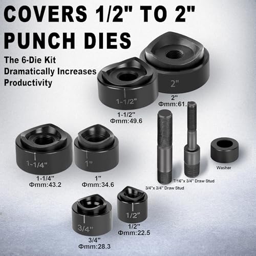 UTZIKO Hydraulic Knockout Hole Punch Driver Kit 1/2 to 2 inch Electrical Conduit Hole Cutter Set KO Tool Kit Metal Sheet Puncher - Image 2