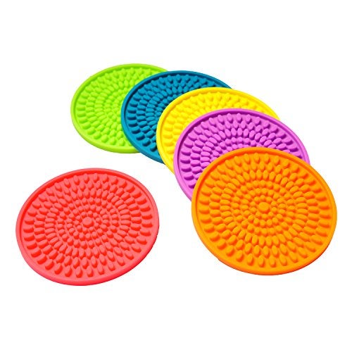 KindGa Colorful Coasters for Drinks Absorbent, Rubber Drink Coaster Set, Silicone Rainbow Coasters for Kids Coffee Table Desk, 4.3 Inch Oval Shape Deep Tray Pot Holder Trivet (Set of 6) - Image 4