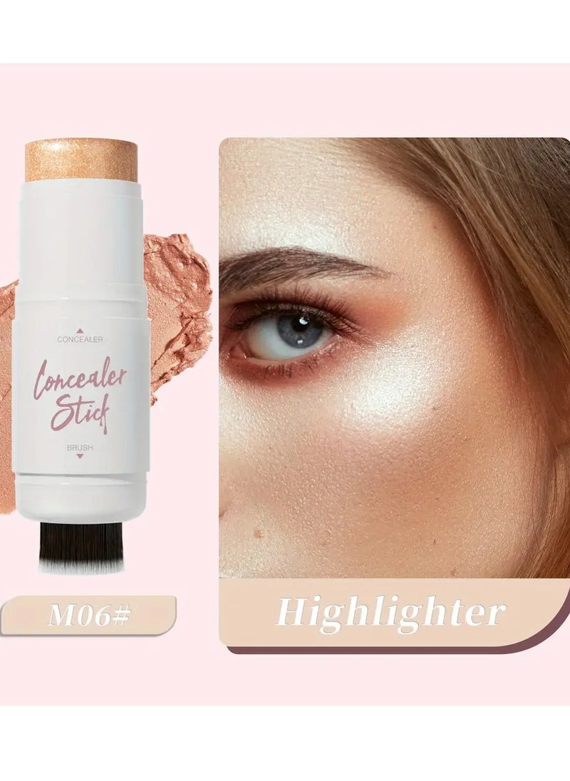 HelloKiss Concealer Stick with Brush Head Highlighter Makeup Stick Highlighter Creamy Stick Long Lasting Waterproof Makeup Stick for Concealer and Brighten Concealer Contour Highlighter Stick 06  - Image 2