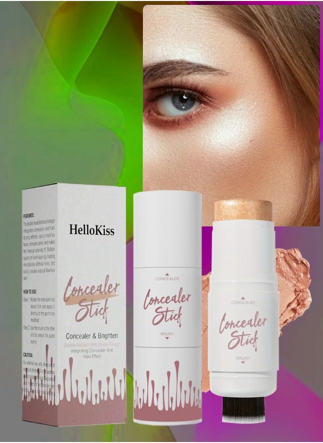 HelloKiss Concealer Stick with Brush Head Highlighter Makeup Stick Highlighter Creamy Stick Long Lasting Waterproof Makeup Stick for Concealer and Brighten Concealer Contour Highlighter Stick 06  - Image 1