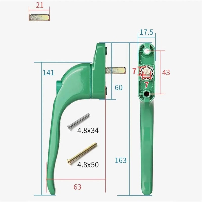 Green Double Glazed Door Latch Window Handle With Spindle Lock 21mm Size - Image 3