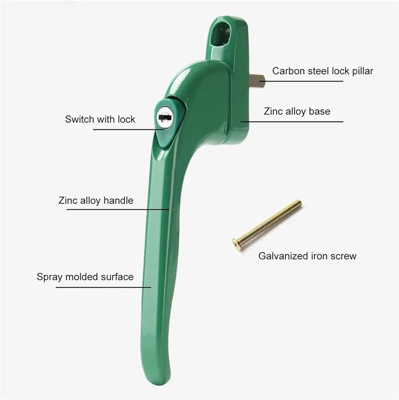 Green Double Glazed Door Latch Window Handle With Spindle Lock 21mm Size - Image 5