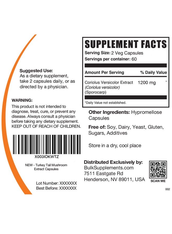 BULKSUPPLEMENTS.COM كبسولات فطر ذيل الديك Coriolus Versicolor مستخلص فطر ذيل الديك مستخلص فطر ذيل الديك كبسولات ذيل الديك 2 كبسولة 1200 ملغ لكل حصة 120 كبسولة نباتية - Image 3