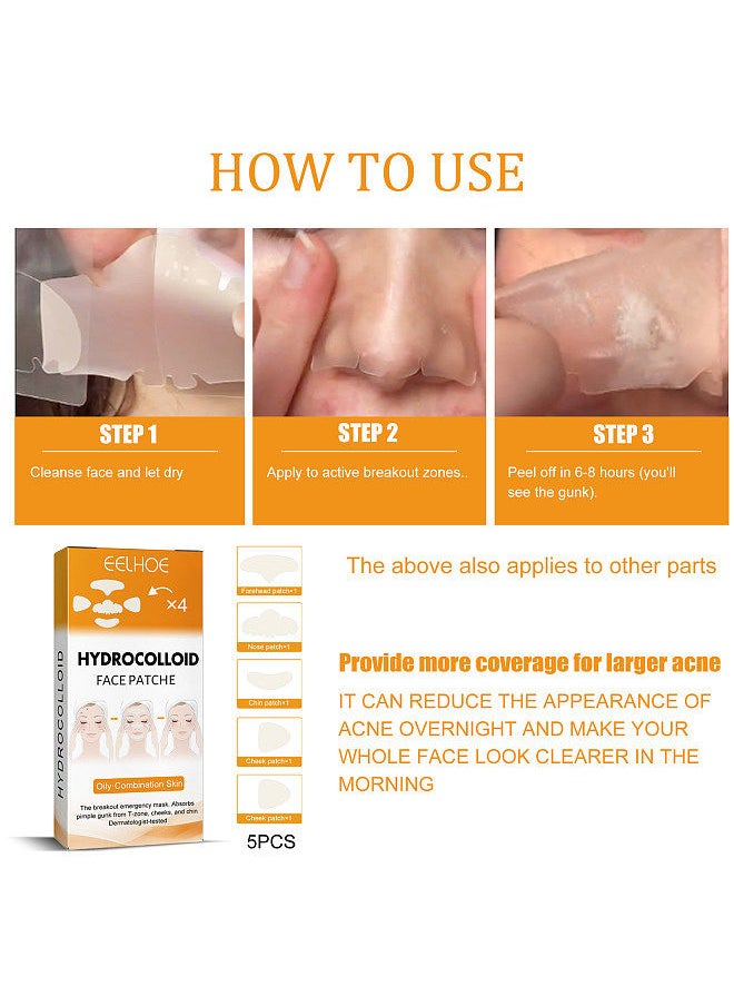 EELHOE Hydrocolloid Face Acne Pimple Patch 20PCS/Box (4pcs * Forhead Patch+4pcs * Nose Patch+4pcs * Cheeck* Chin Patch+8pcs * Cheek Patch) Portable