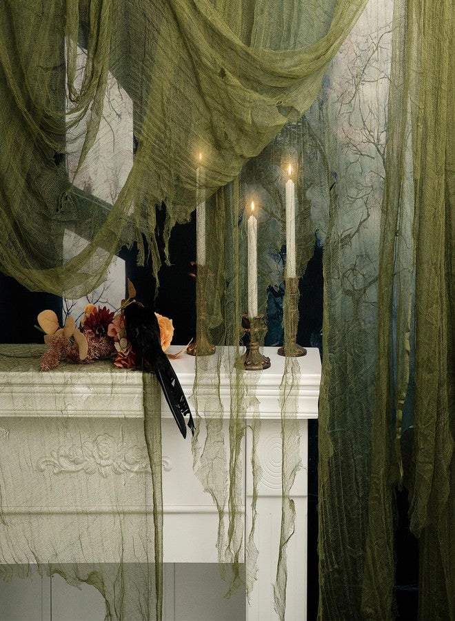 RunNico 200x36 Inch Large Size Green Halloween Creepy Cloth Decoration,Spooky Gauze Cloth,Halloween Haunted Cheesecloth for Halloween Stairway,Wall,Window Decorations,Outdoors Doorways Decor - Image 1