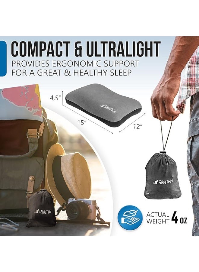 RikkiTikki وسادة سفر قابلة للنفخ خفيفة الوزن للتخييم والرحلات والأنشطة الخارجية وسادة هوائية محمولة مقاومة للماء باللون الرمادي - Image 5