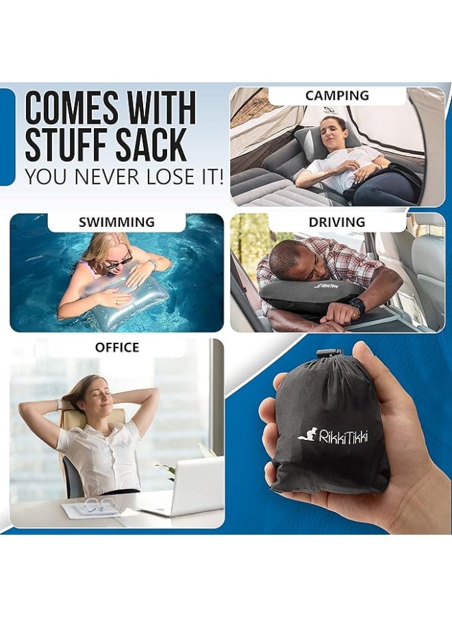 RikkiTikki وسادة سفر قابلة للنفخ خفيفة الوزن للتخييم والرحلات والأنشطة الخارجية وسادة هوائية محمولة مقاومة للماء باللون الرمادي - Image 3
