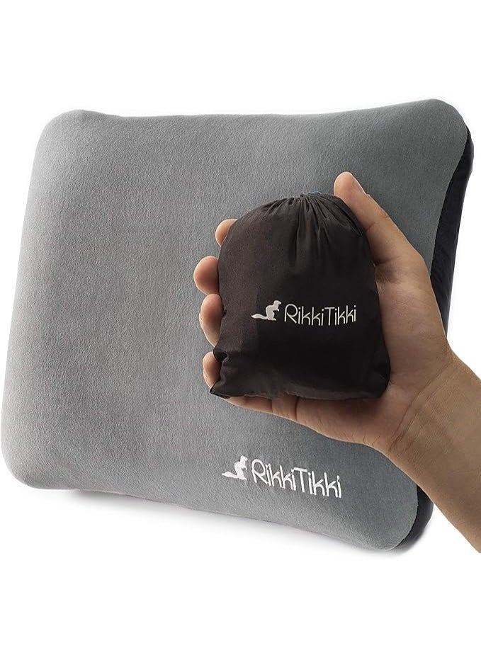 RikkiTikki وسادة سفر قابلة للنفخ خفيفة الوزن للتخييم والرحلات والأنشطة الخارجية وسادة هوائية محمولة مقاومة للماء باللون الرمادي - Image 1