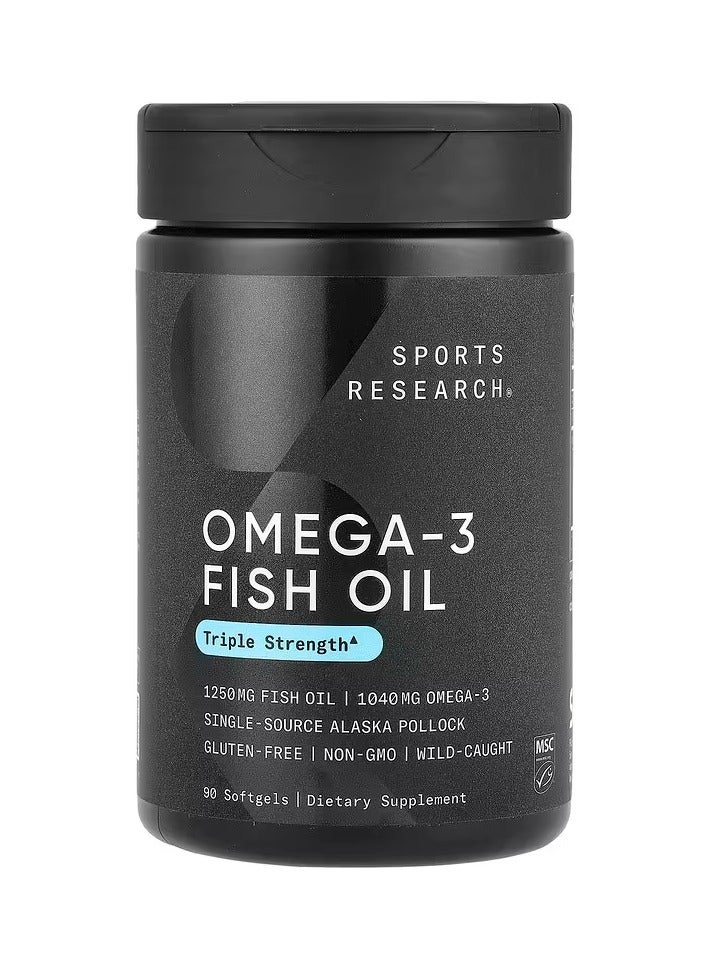 SPORTS RESEARCH Omega-3 Fish Oil, Triple Strength 90 Softgels - Image 1