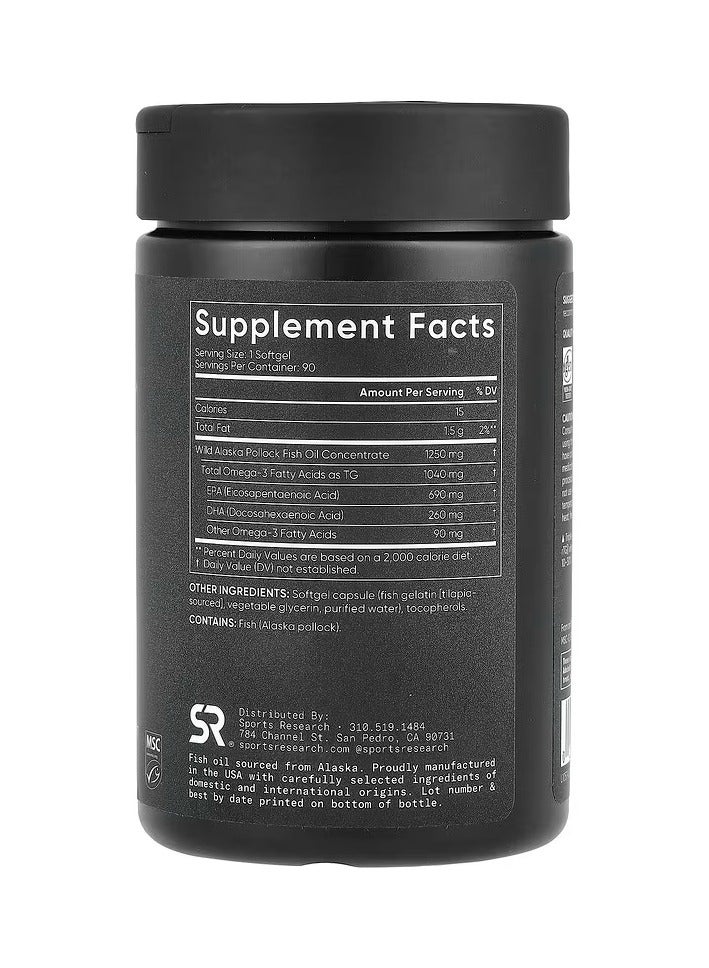 SPORTS RESEARCH Omega-3 Fish Oil, Triple Strength 90 Softgels - Image 2