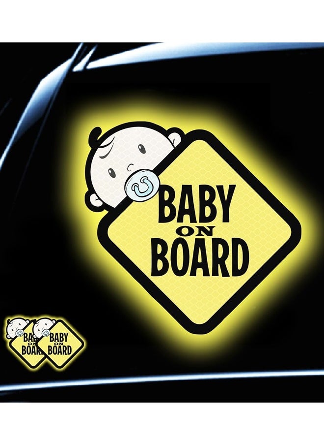 3PCS Baby On Board Car Sticker, Reflective Waterproof Safety Warning Sign - Image 1
