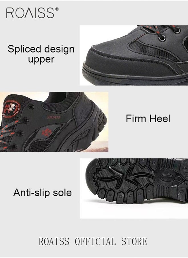 Low Top Hiking Boots for Men Outdoor Walking Shoes Casual Sneakers Mens Lightweight Wear Resistant Anti Slip Colorblock Sneakers Hiking Shoes Black