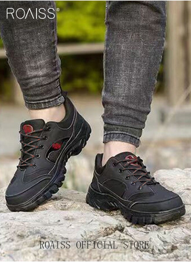 Low Top Hiking Boots for Men Outdoor Walking Shoes Casual Sneakers Mens Lightweight Wear Resistant Anti Slip Colorblock Sneakers Hiking Shoes Black