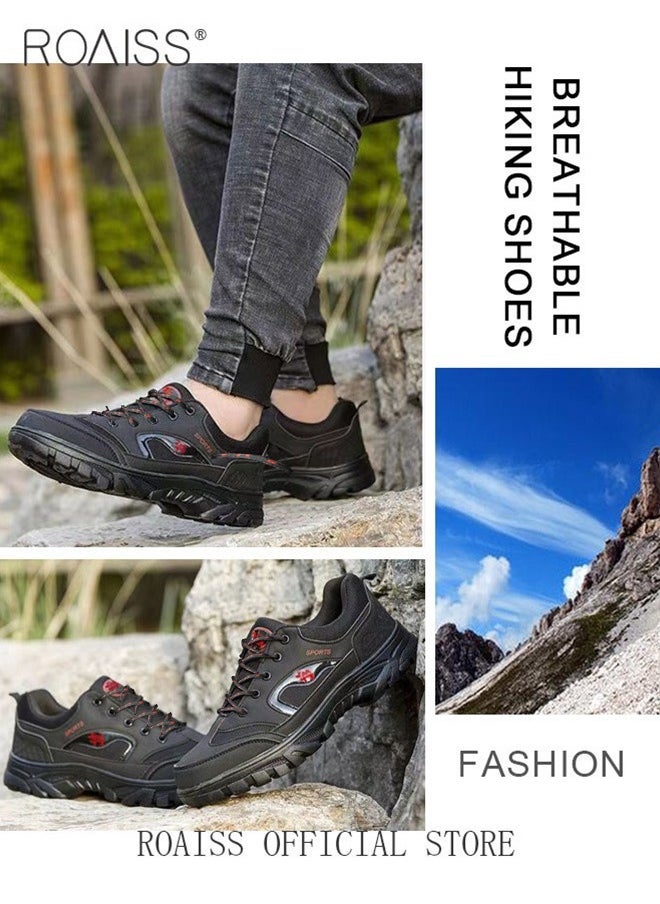 Low Top Hiking Boots for Men Outdoor Walking Shoes Casual Sneakers Mens Lightweight Wear Resistant Anti Slip Colorblock Sneakers Hiking Shoes Black