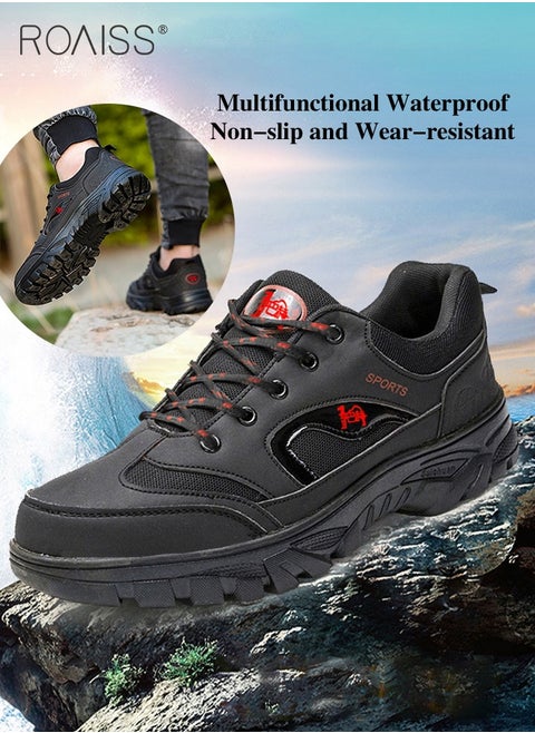 Low Top Hiking Boots for Men Outdoor Walking Shoes Casual Sneakers Mens Lightweight Wear Resistant Anti Slip Colorblock Sneakers Hiking Shoes Black