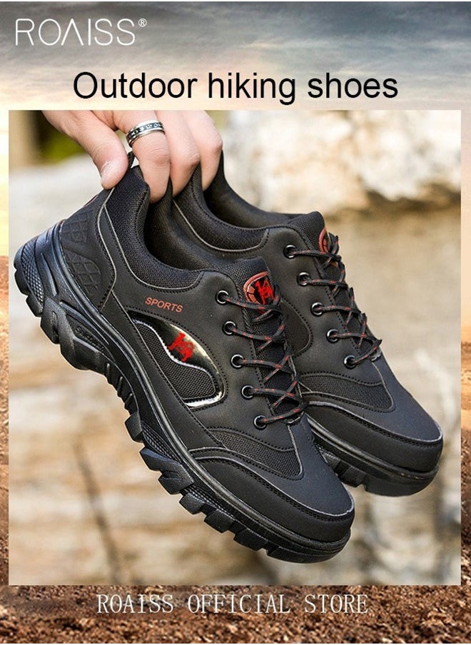 Low Top Hiking Boots for Men Outdoor Walking Shoes Casual Sneakers Mens Lightweight Wear Resistant Anti Slip Colorblock Sneakers Hiking Shoes Black