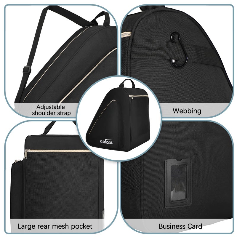 Goloni Skate Bag for Ice & Roller Skates with Side Pockets & Adjustable Strap Unisex,Black - Image 3