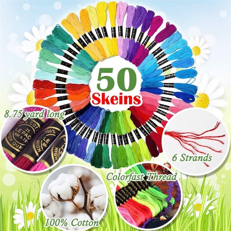 HZYH 50 Skeins Embroidery Floss Thread Set, Rainbow Color Cross Stitch Threads for Friendship Bracelets, Crafts, DIY Jewelry Making, 6-Strand Cotton Embroidery String, 8.75 Yards Each Skein - Image 4