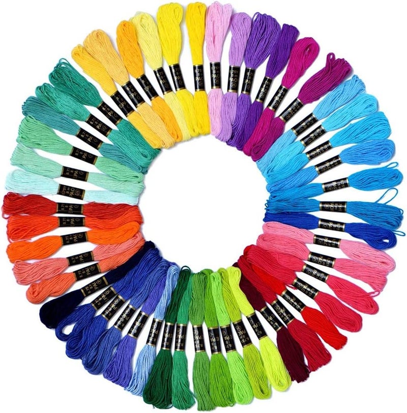 HZYH 50 Skeins Embroidery Floss Thread Set, Rainbow Color Cross Stitch Threads for Friendship Bracelets, Crafts, DIY Jewelry Making, 6-Strand Cotton Embroidery String, 8.75 Yards Each Skein - Image 1