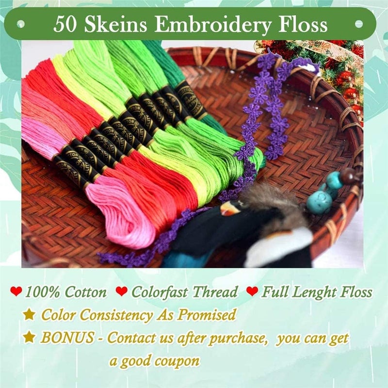 HZYH 50 Skeins Embroidery Floss Thread Set, Rainbow Color Cross Stitch Threads for Friendship Bracelets, Crafts, DIY Jewelry Making, 6-Strand Cotton Embroidery String, 8.75 Yards Each Skein - Image 5